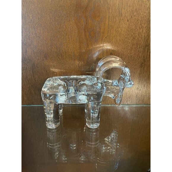 Vintage Clear Hand Blown Glass Ram Figurine Candle Holder MCM Aries Zodiac - Picture 2 of 9